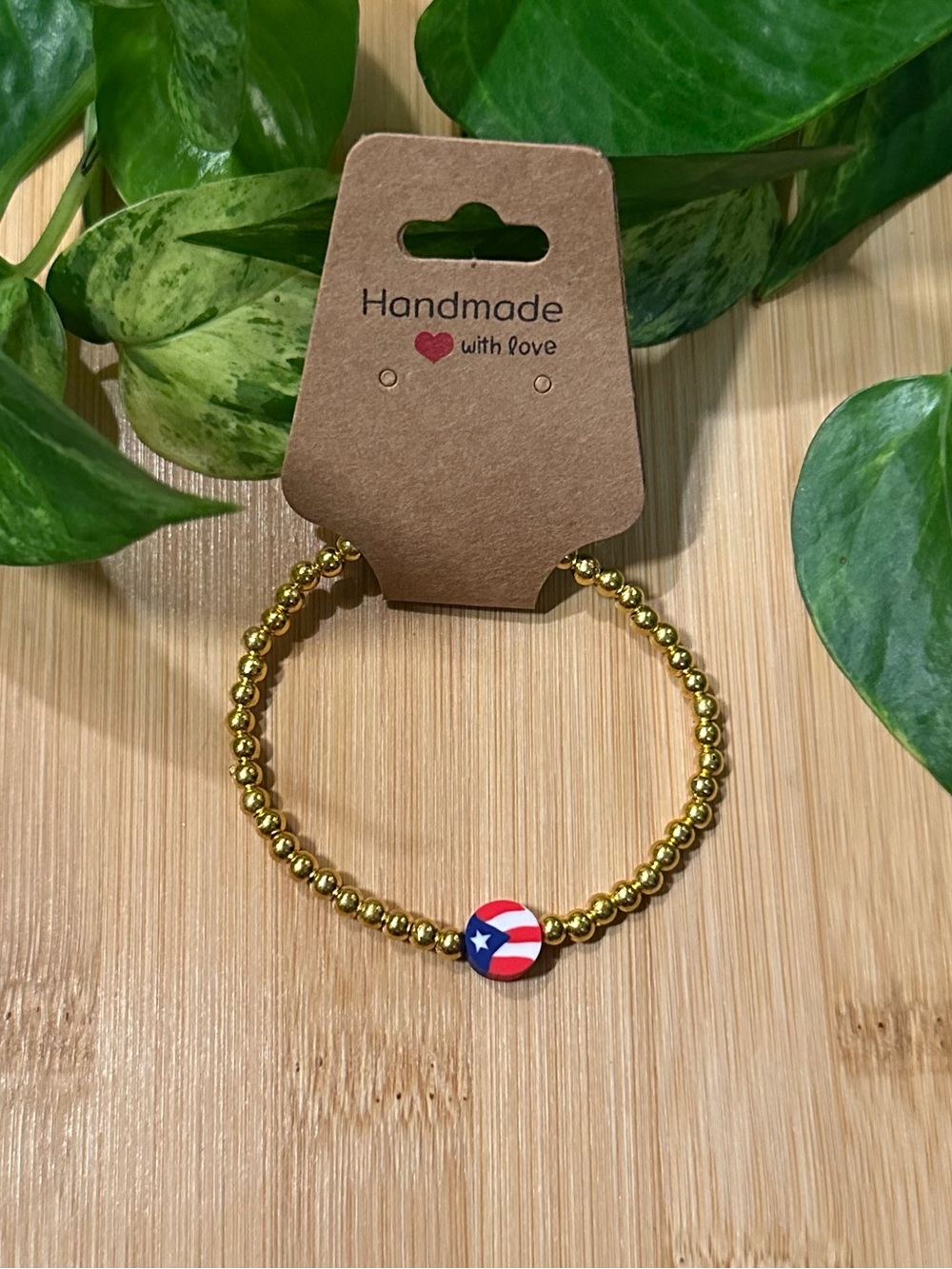 Puerto Rico Stretchy Beaded Bracelet | Handmade | Clay Bead Accent ✨